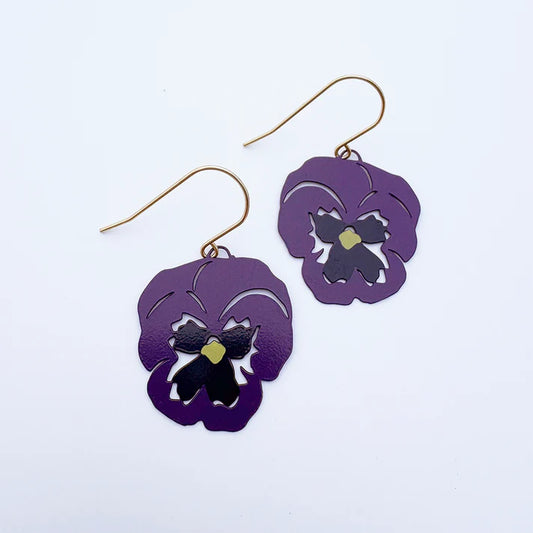DENZ & CO - Pansy flower earrings in Violet & Purple