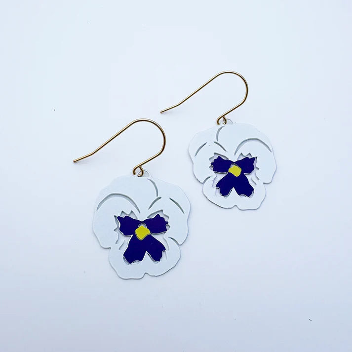 DENZ & CO - Pansy flower earrings in White & Violet