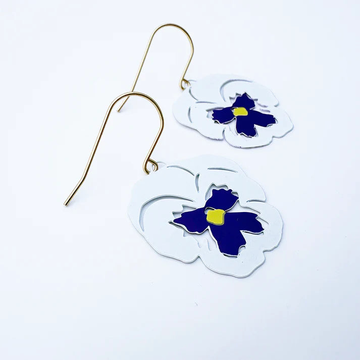 DENZ & CO - Pansy flower earrings in White & Violet