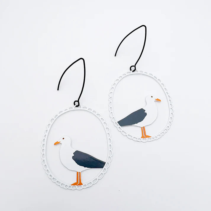DENZ & CO - Seagull earrings in White, Grey & Orange