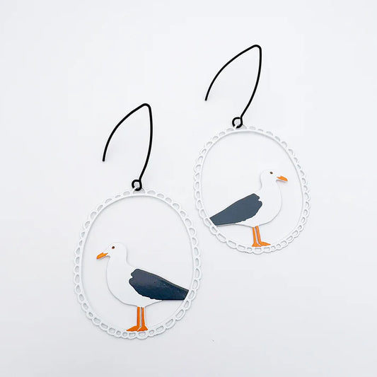 DENZ & CO - Seagull earrings in White, Grey & Orange