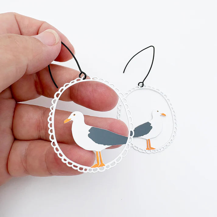 DENZ & CO - Seagull earrings in White, Grey & Orange