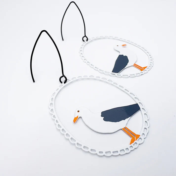 DENZ & CO - Seagull earrings in White, Grey & Orange