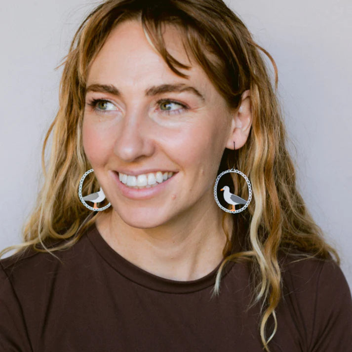 DENZ & CO - Seagull earrings in White, Grey & Orange
