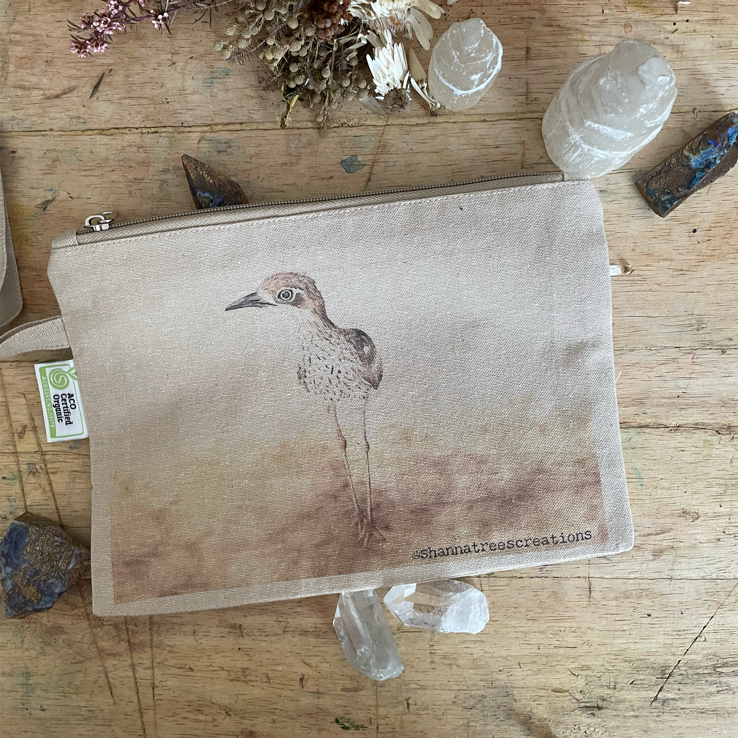 Shanna Trees Creations- "Curlew" Organic Cotton Zip Pouches- Natural