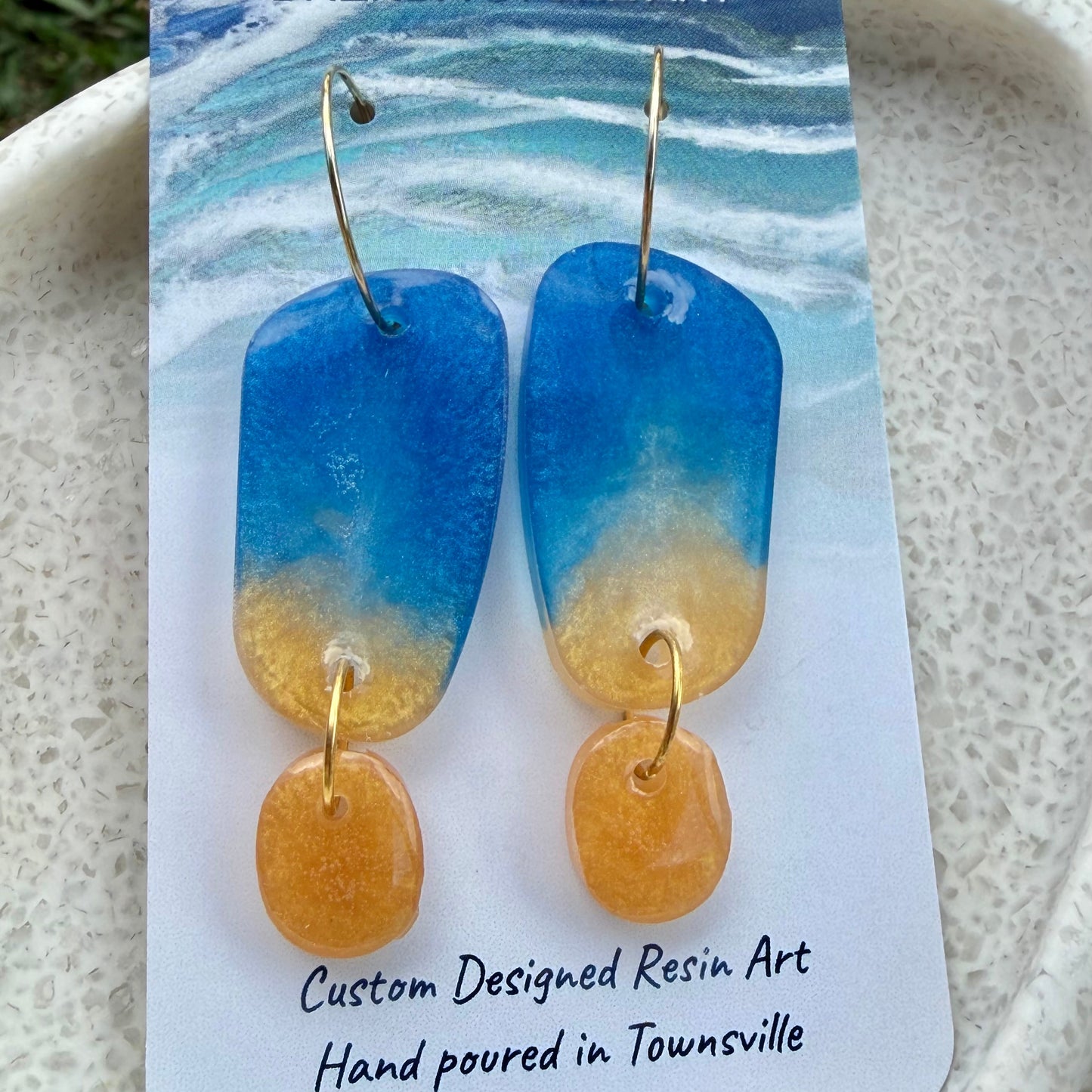BRENDA STONE ART - Ocean Long Drop Hoop Earrings 4