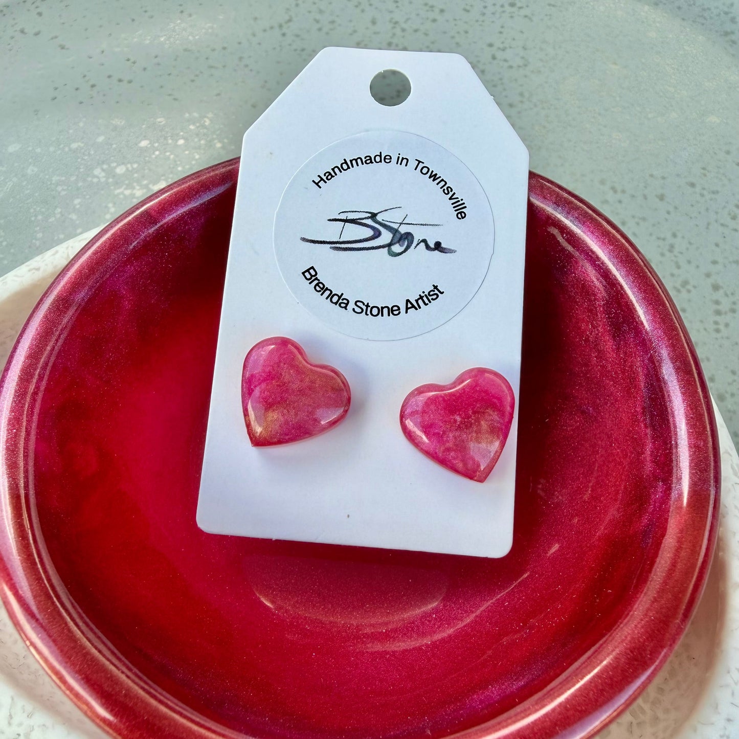 BRENDA STONE ART - Ocean Heart Stud Earrings 8