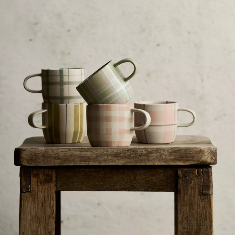 ROBERT GORDON POTTERY - Cat's Pyjamas Mug- Sage & Blush Check