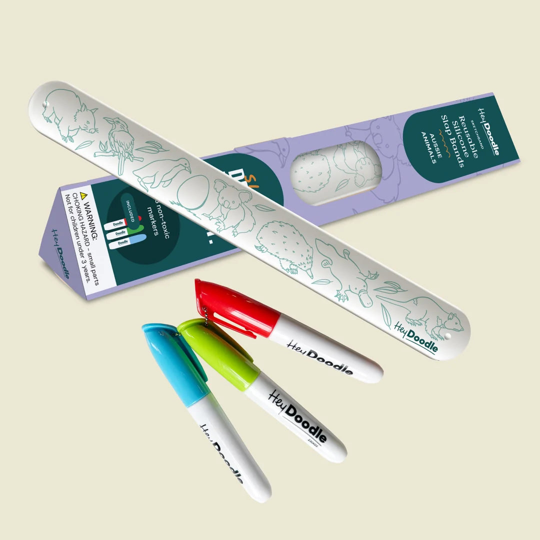 HEY DOODLE - AUSSIE ANIMALS - Reusable Colouring Slap Bracelet