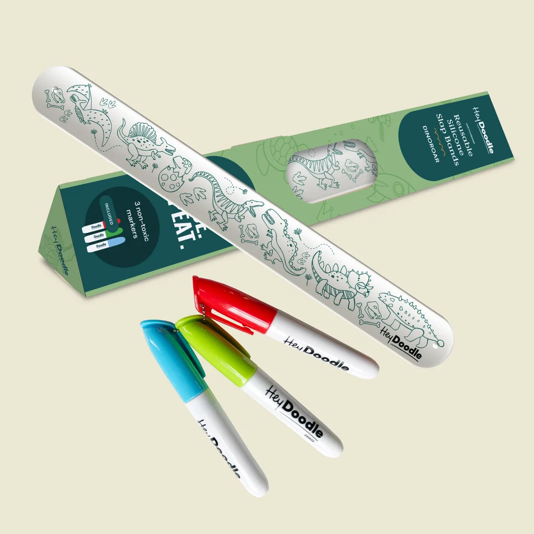 HEY DOODLE - DINO ROAR - Reusable Colouring Slap Bracelet