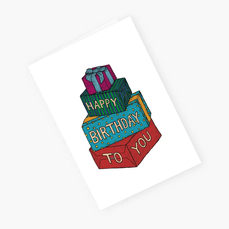 The Nonsense Maker- Stacks of Gifts - Happy Birthday - Greeting Card