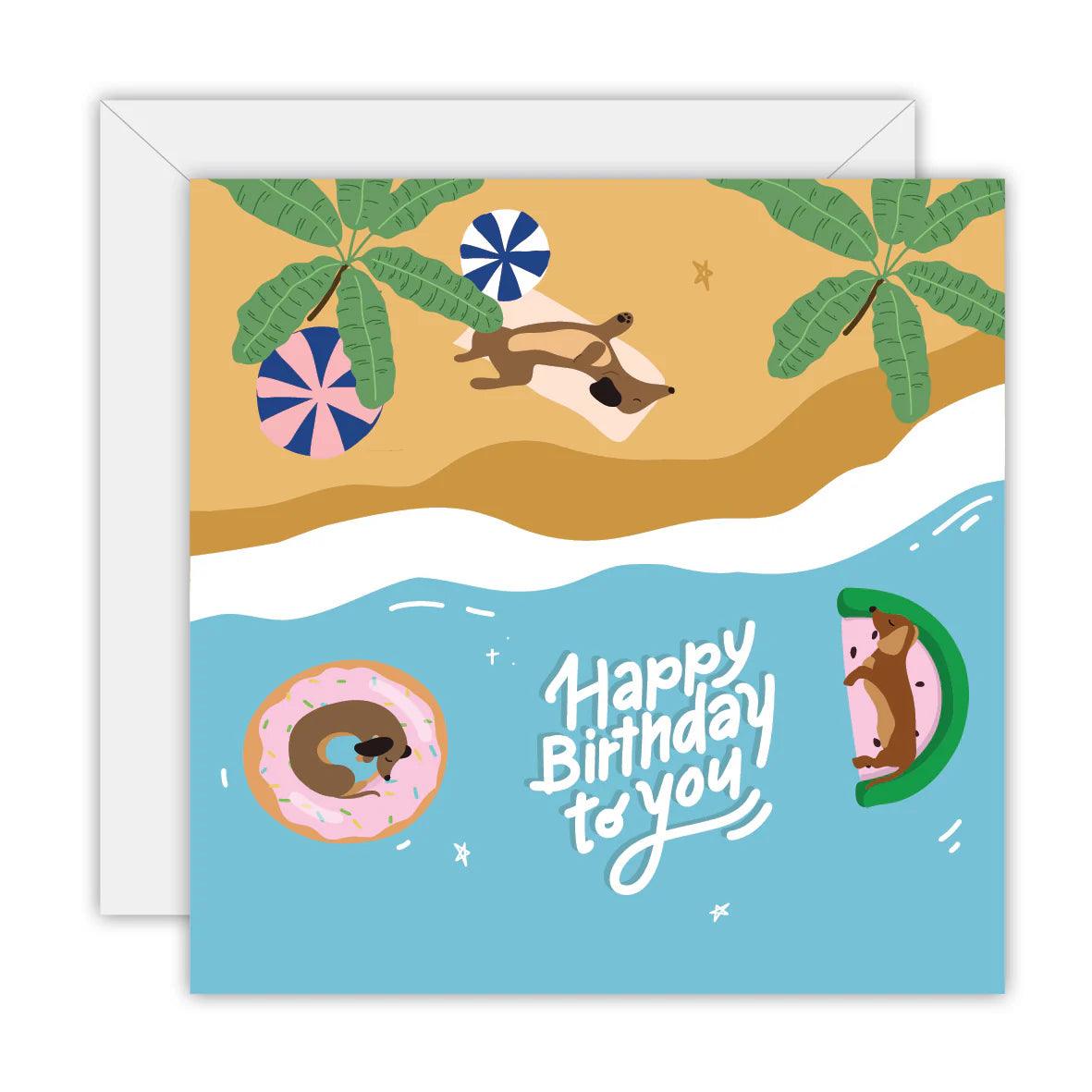 TO THE MOON & BACK PRINTS- "SUN, SAND AND SAUSAGE DOG"- Greeting Card