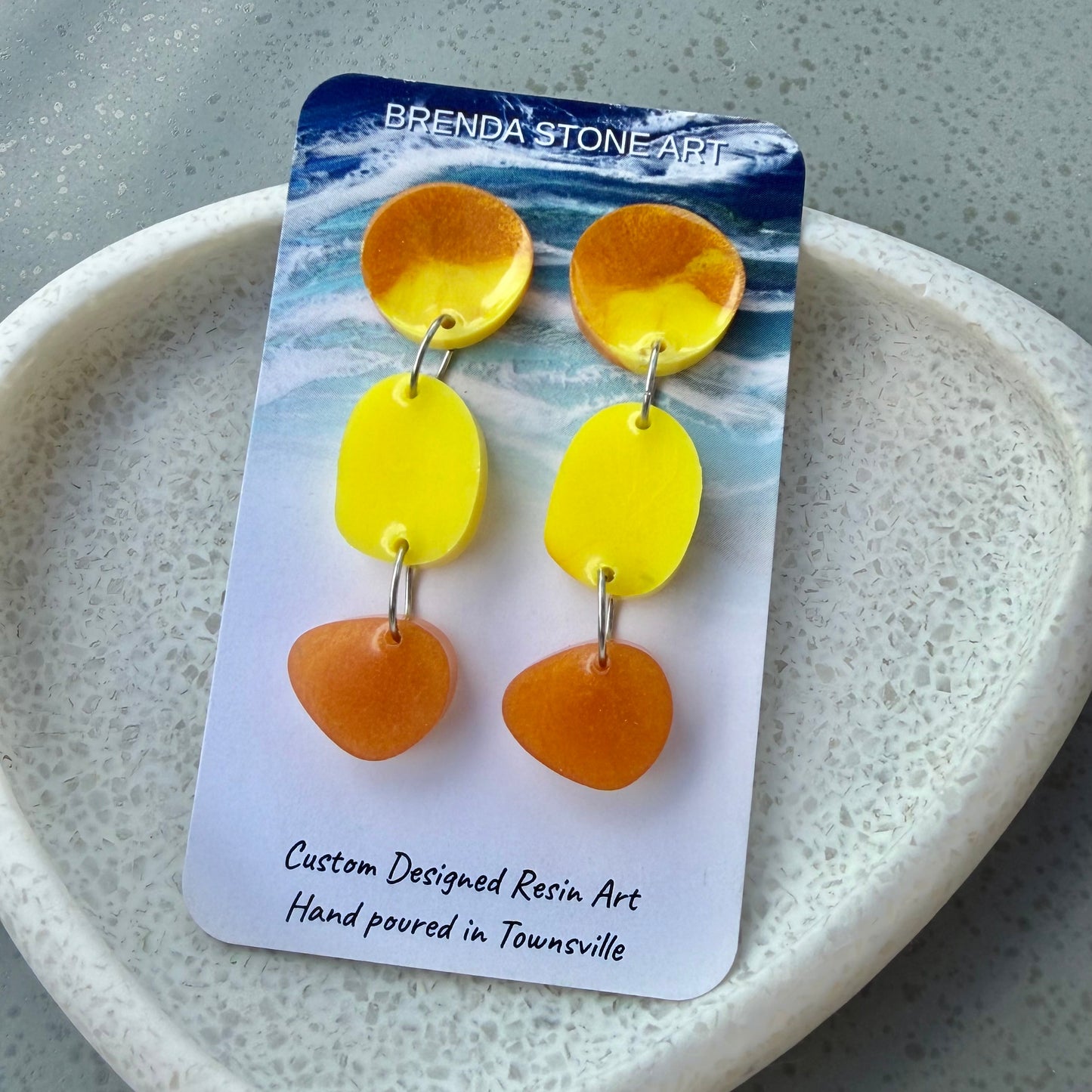 BRENDA STONE ART - Colourful Triple Drops Stud Earrings