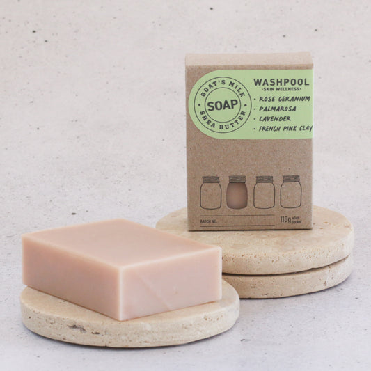 WASHPOOL SUPPLY CO- Lavender, Rose Geranium, Palmarosa & French Pink Clay Goat's Milk Soap Bar