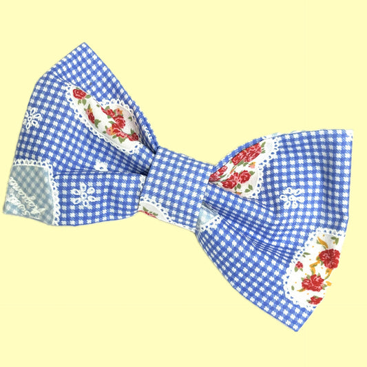 BEAUS AND BANDITS - DOGGY BOW TIE -FLOWERS ON GINGHAM - LARGE