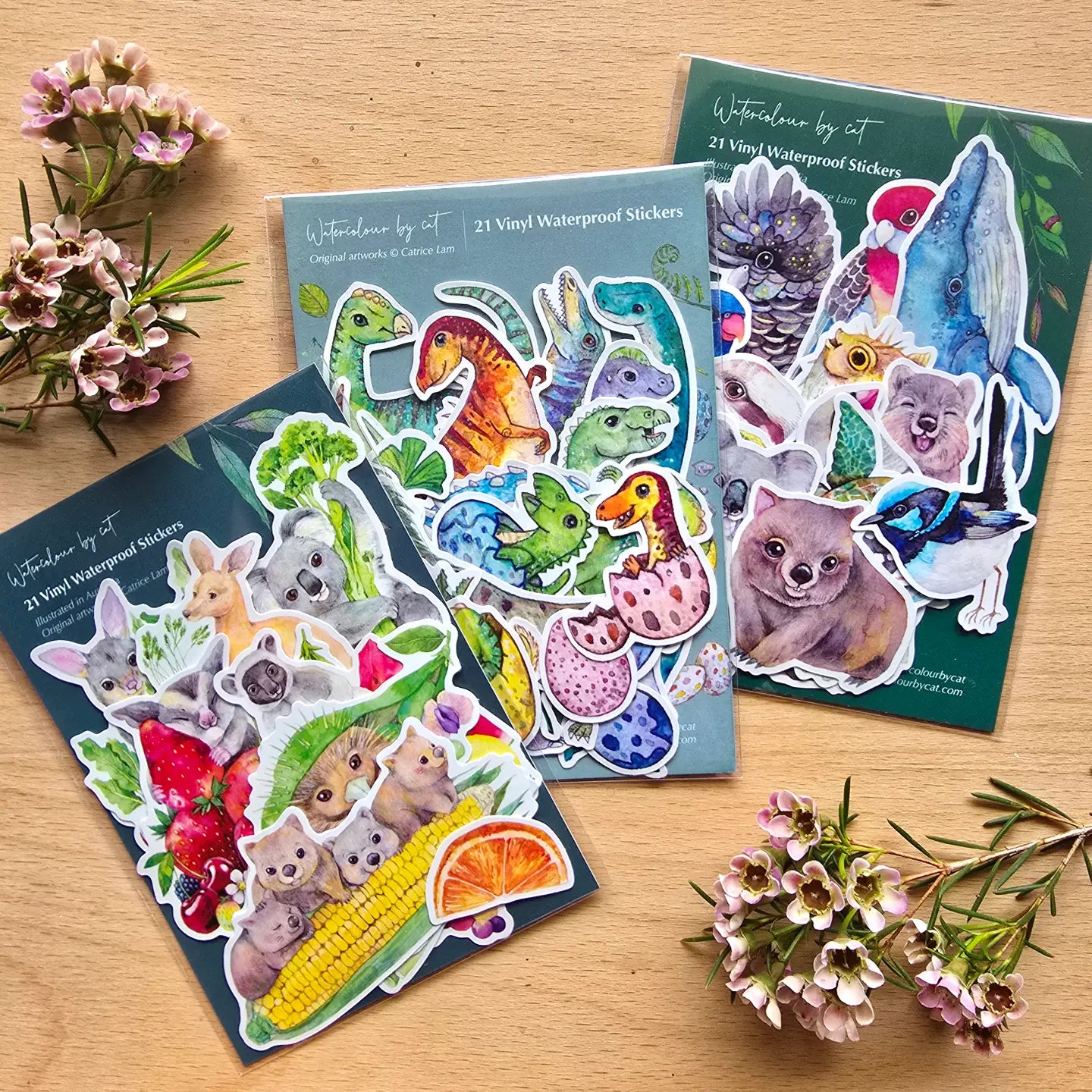WATERCOLOURS BY CAT- Australian Dinosaur Vinyl Sticker Pack