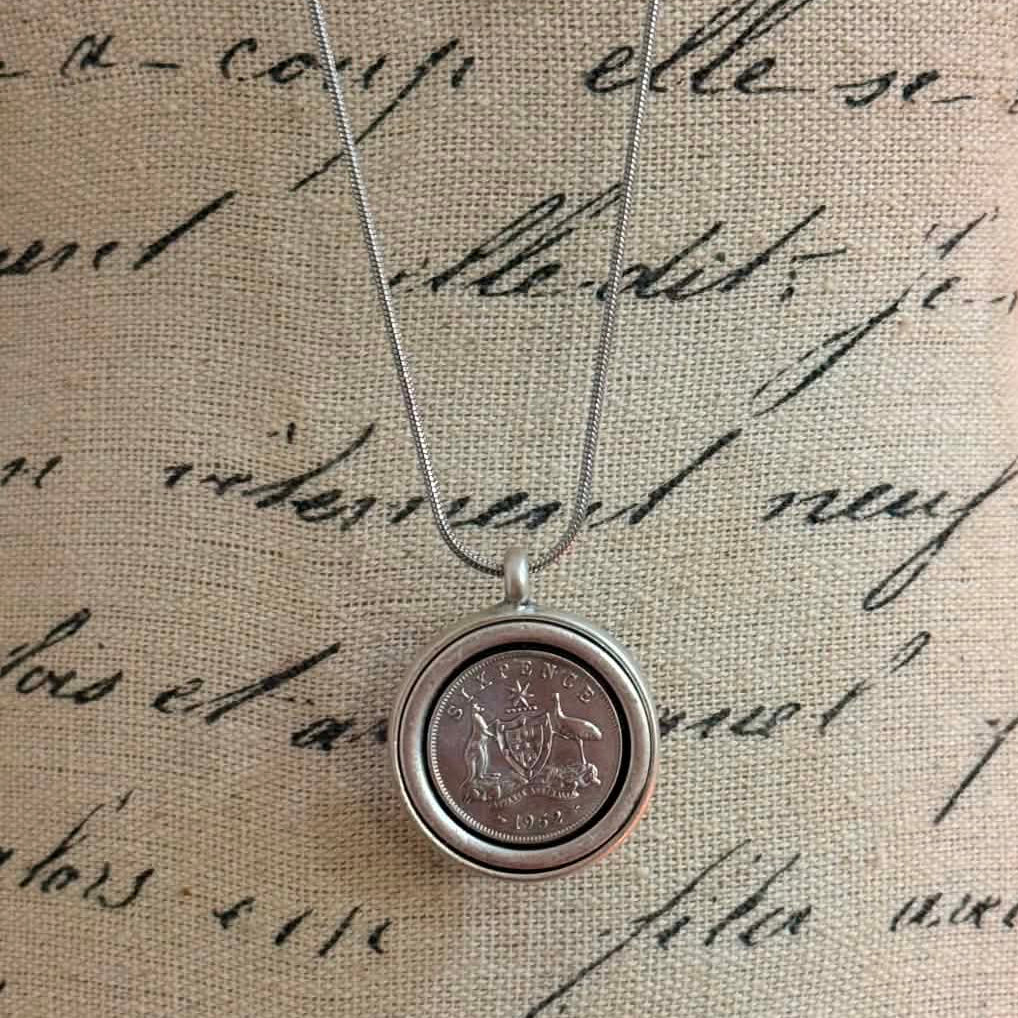 MOLLY MADE- Vintage 1952 Australian Sixpence Pendant Necklace