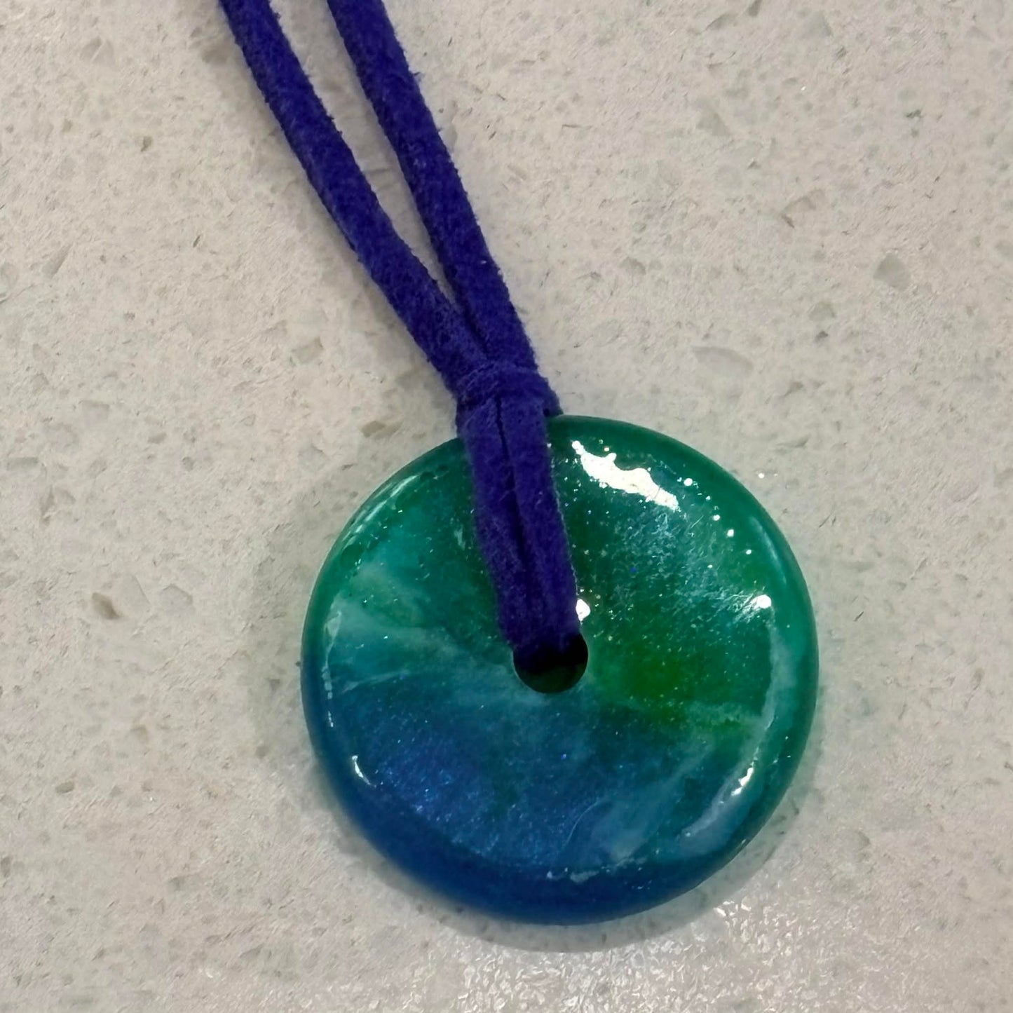 BRENDA STONE ART - Round Ocean Pendant Suede 3