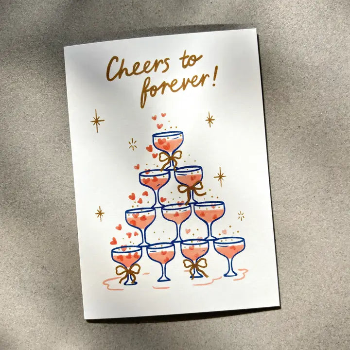 LAUREN SISSONS STUDIO- "Cheers To Forever" Champagne Wedding or Engagement Card