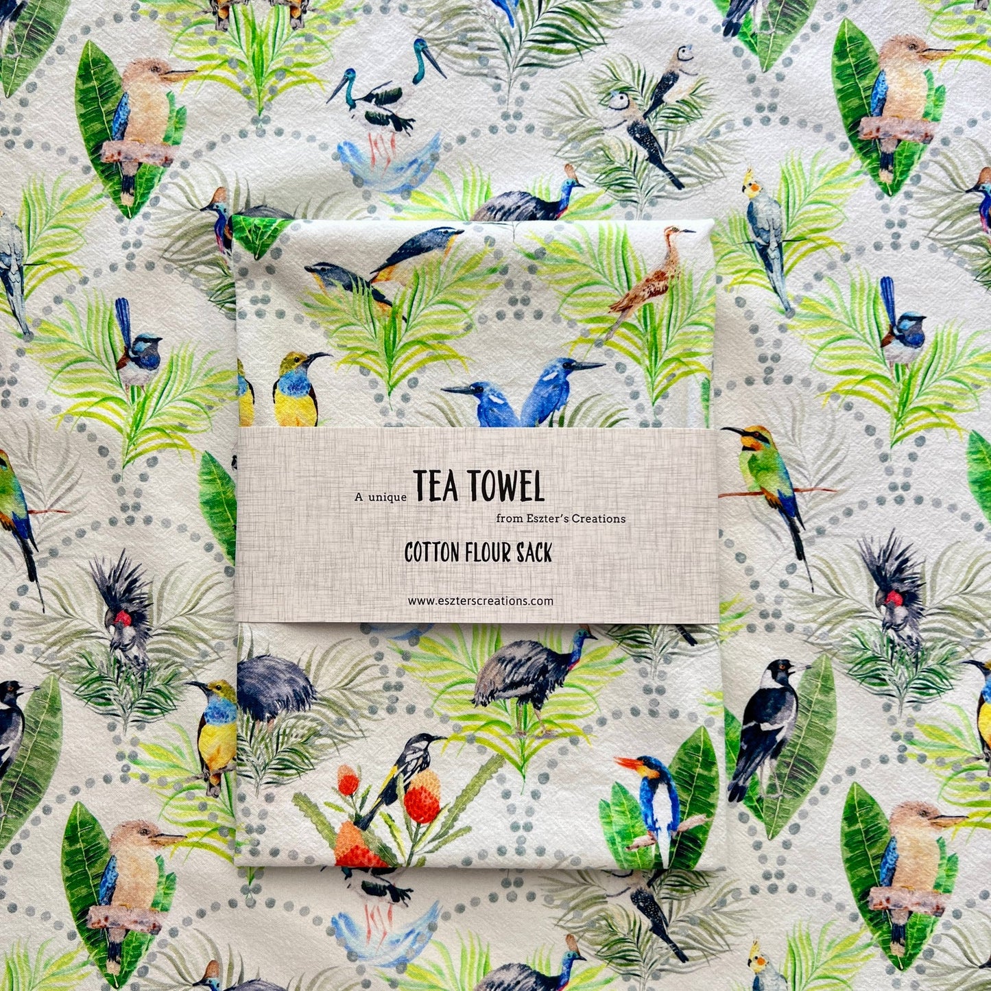 ESZTER'S CREATIONS - "Australian Birds" Tea Towel in Watercolour