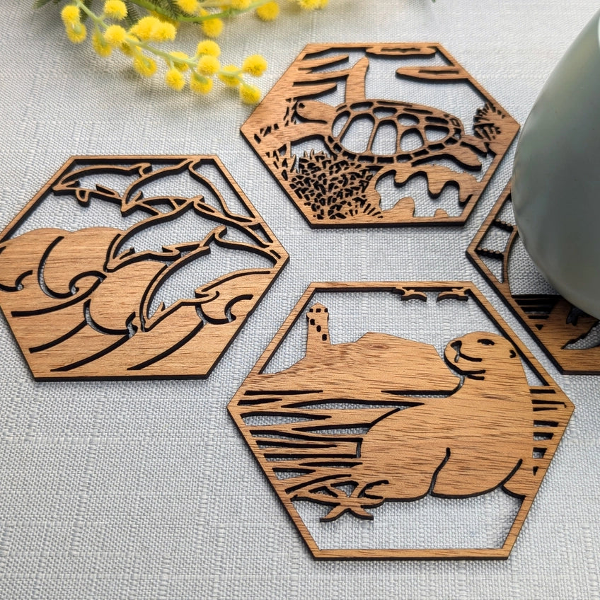 STRAYA ART- Australian Coastal - Wooden Coaster Set