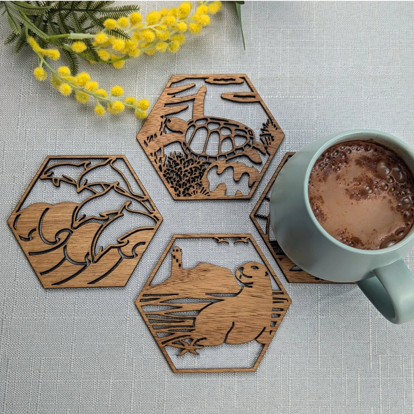 STRAYA ART- Australian Coastal - Wooden Coaster Set