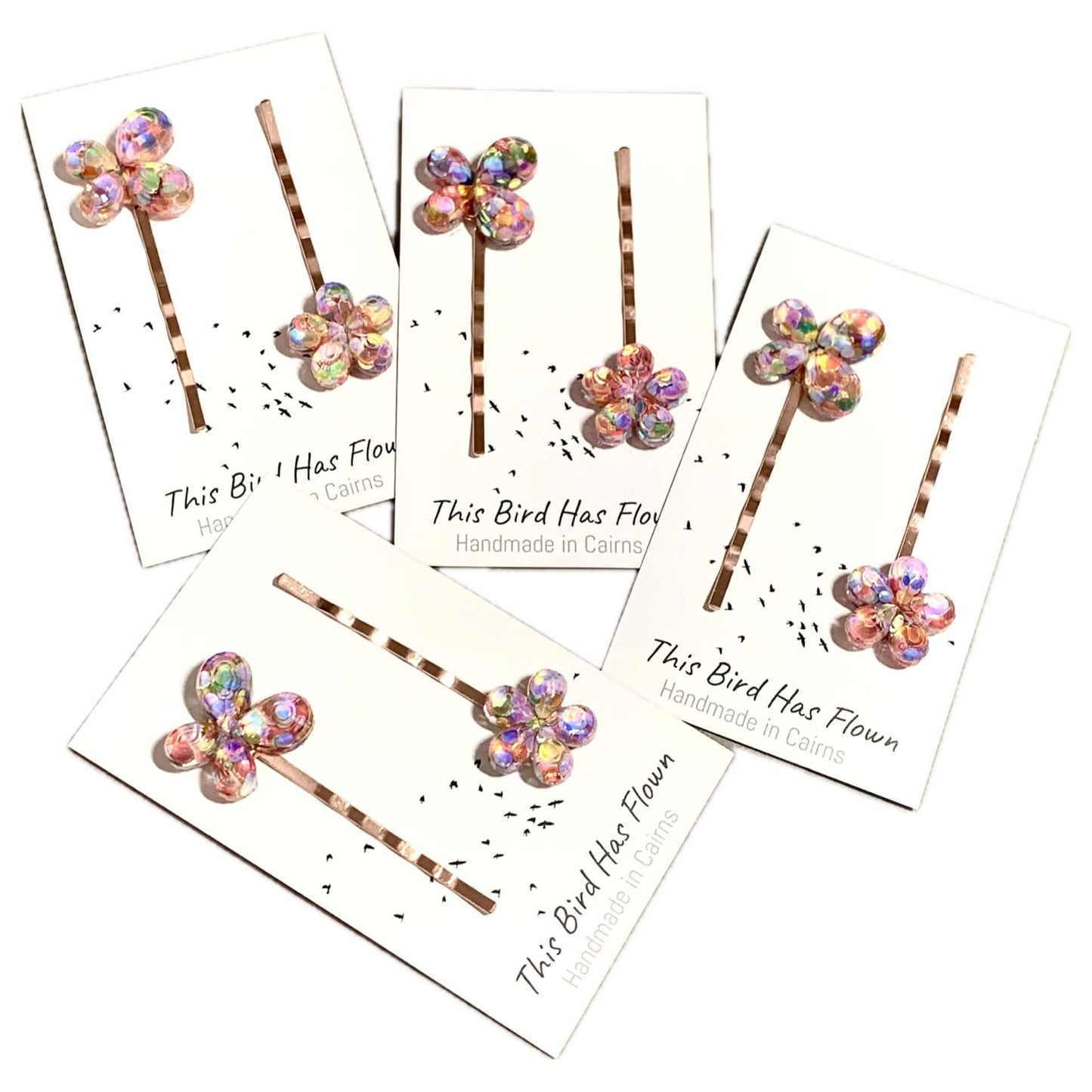 THIS BIRD HAS FLOWN - Confetti Mismatched Butterfly Flower - Hair Pins