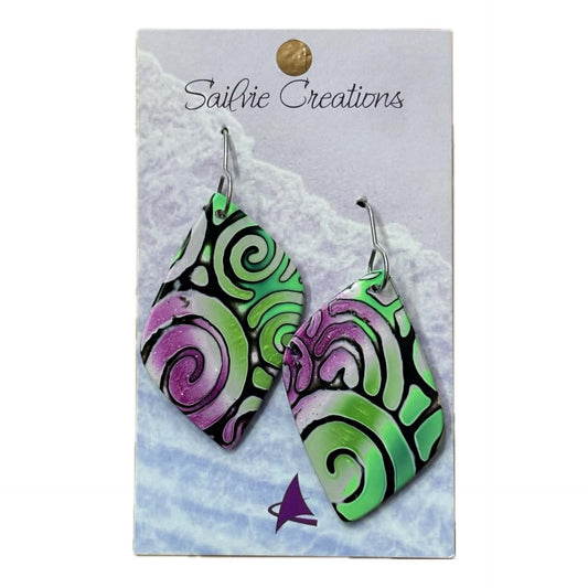 Sailvie Creations - Green and Lilac Hook Dangle Earrings
