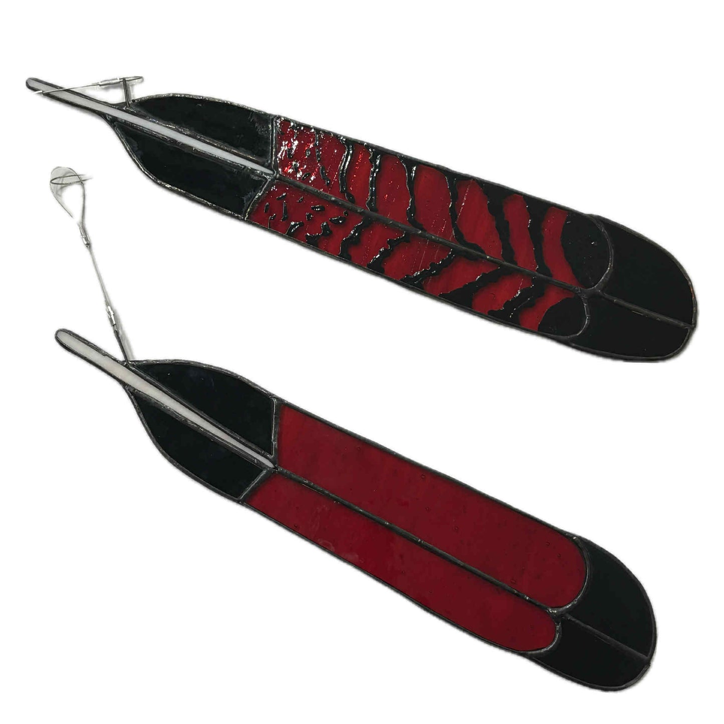 SWAN GLASS -RED TAILED BLACK COCKATOO FEATHER FEMALE - STAINED GLASS ORNAMENT