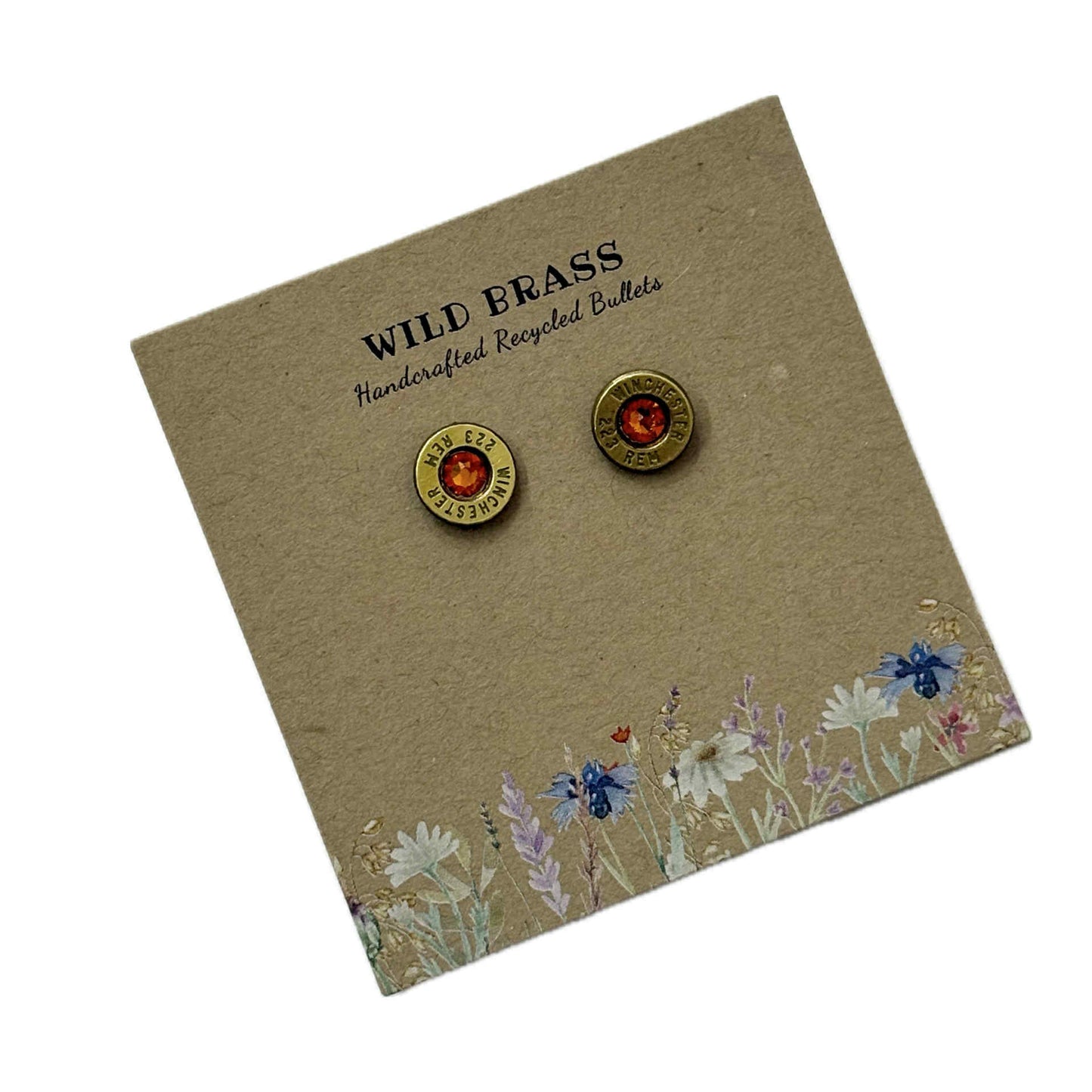 WILD BRASS- Small Studs- Orange Swarovski Crystal