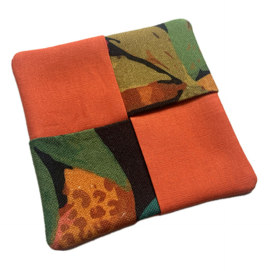 MUMMA WHOOPEE- SINGLE WINE GLASS SLIPPER/COASTERS- Jungle Cats & Orange