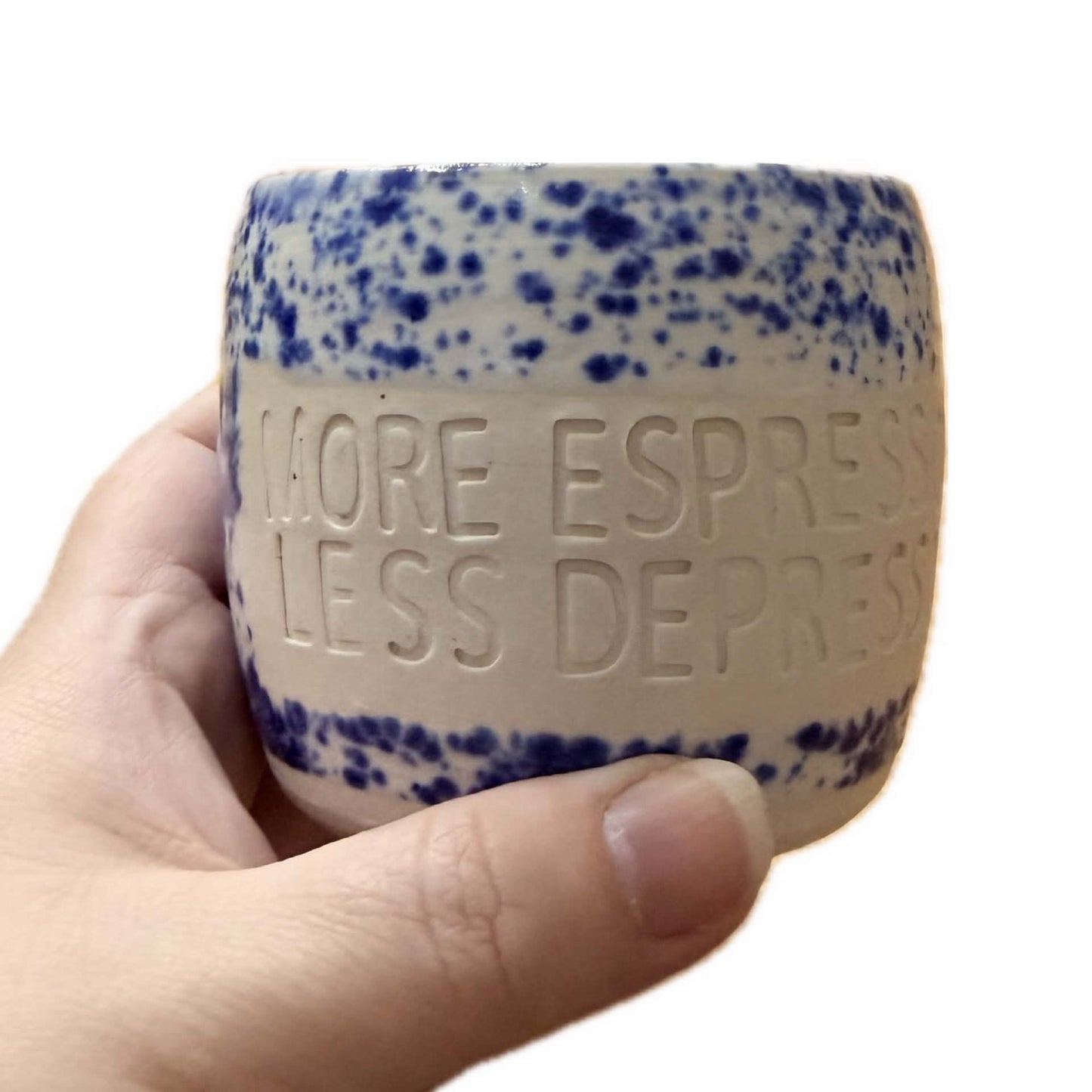 POTTERESS BY ALICIA - MORE ESPRESSO LESS DEPRESSO - Hand Stamped Mug