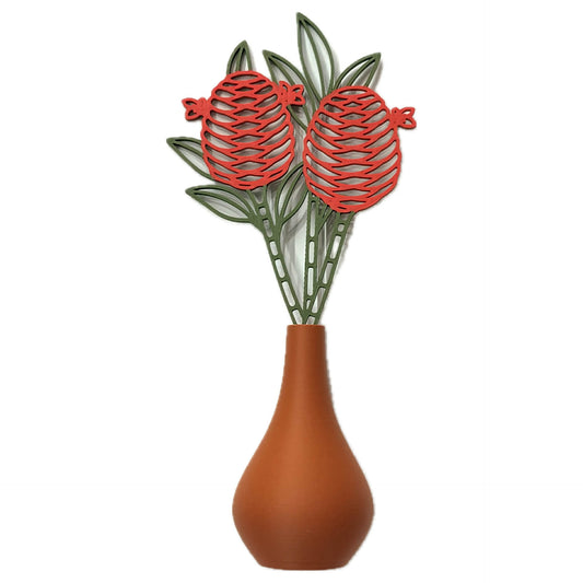 DWAYNSKI.3D - RED GINGER BLOOMS - MAGNETIC BUD VASE WITH PRINTED FLOWER STEM
