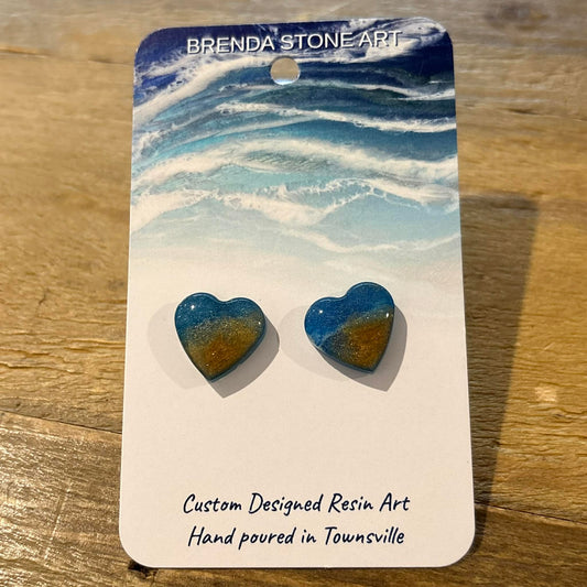 BRENDA STONE ART - Ocean Heart Stud Earrings 1