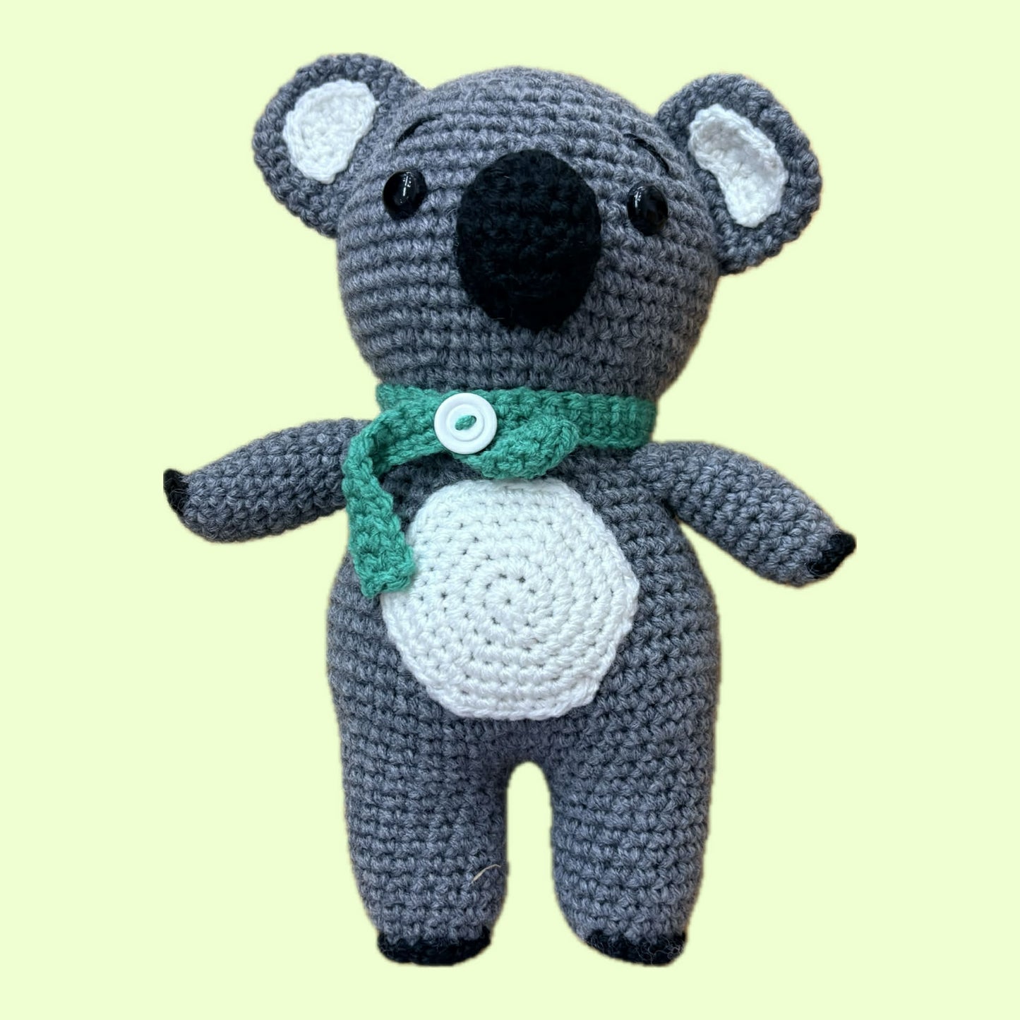 BEAKNITS- CROCHET KOALA WITH GREEN SCARF