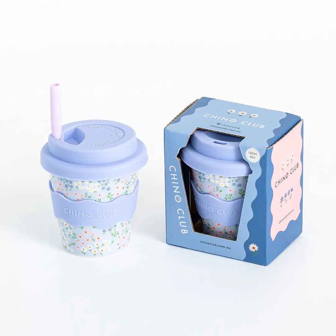 CHINO CLUB- Kids 4oz Reusable Keep Cup- Blue Floral
