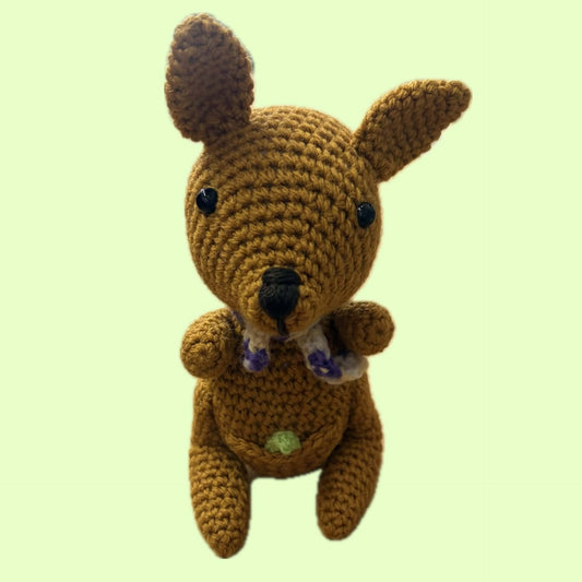 BEAKNITS- Crochet Kangaroo- Purple Flower Bow with Gum Leaf