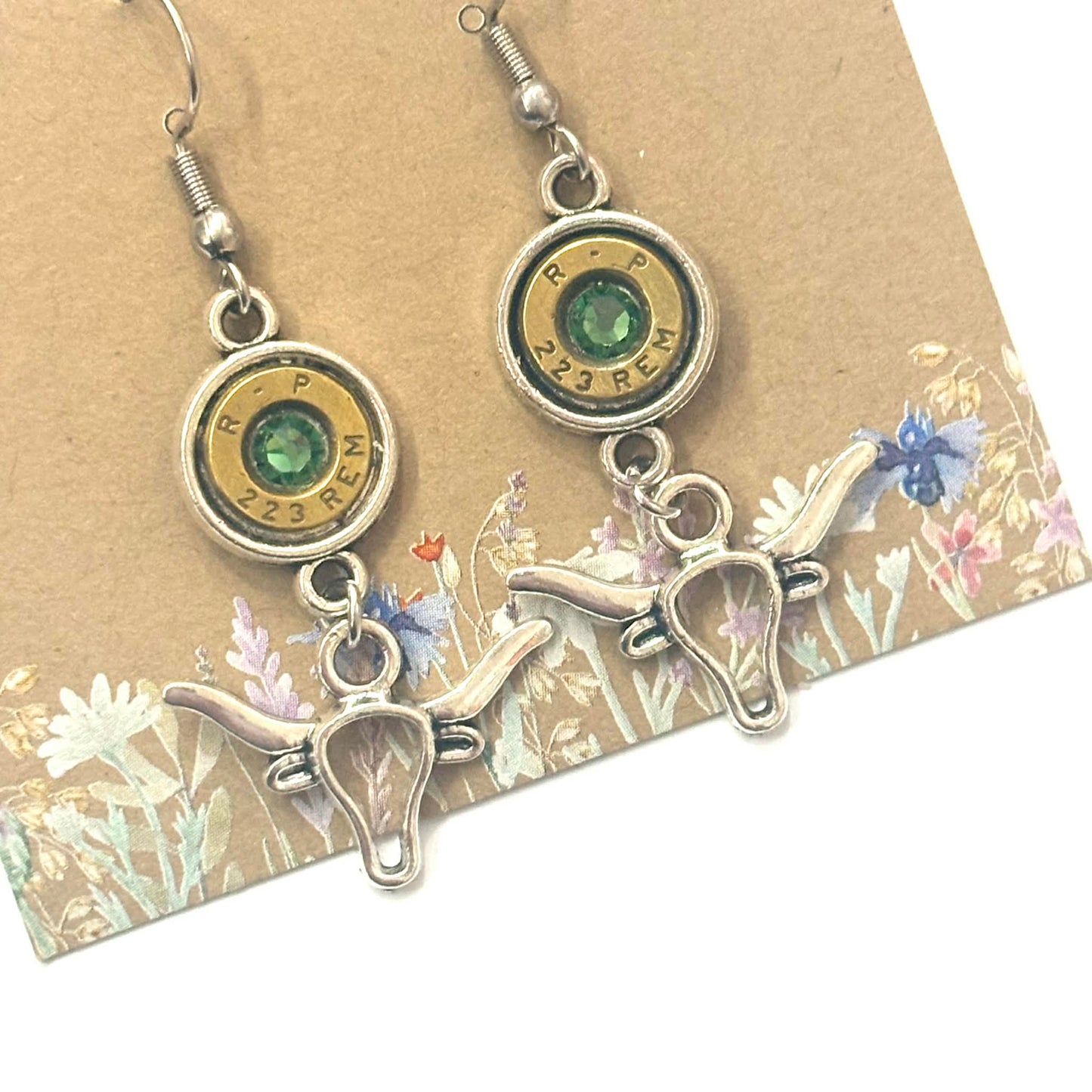 WILD BRASS- Charm Drops- Bull with Green Swarovski Crystals
