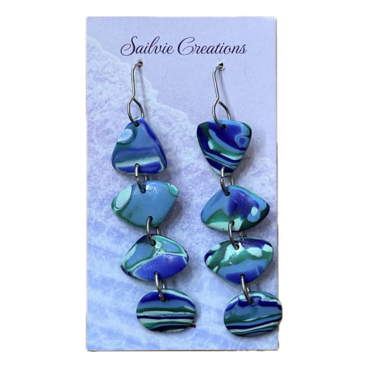 Sailvie Creations - Blue and Aqua Pebble Drop Hook Dangle Earrings