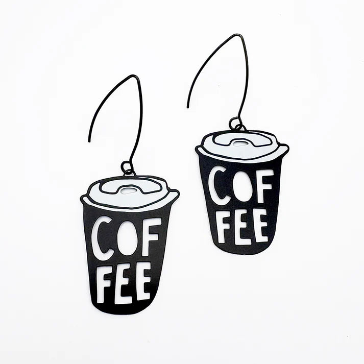 DENZ & CO - Midi Coffee Cup earrings in Black/White- DANGLE EARRINGS