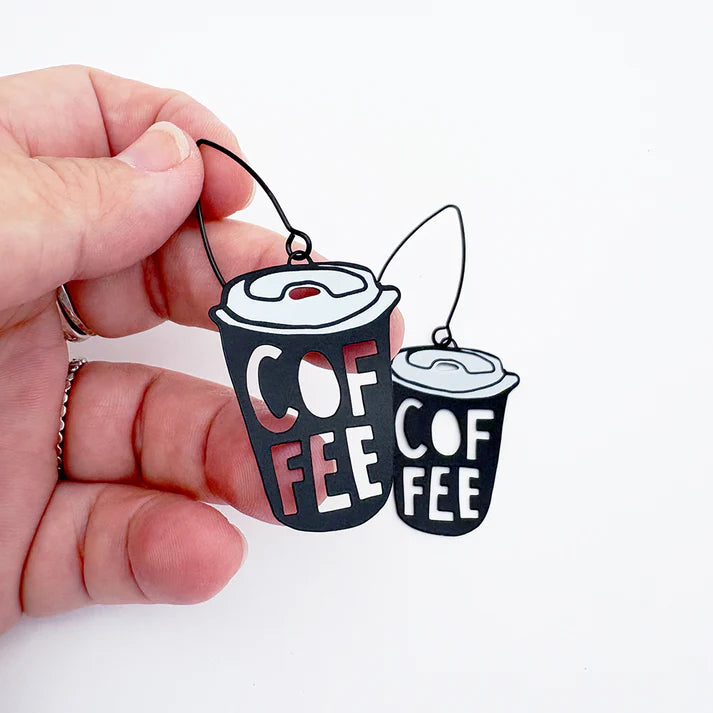 DENZ & CO - Midi Coffee Cup earrings in Black/White- DANGLE EARRINGS