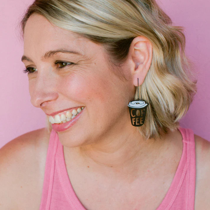 DENZ & CO - Midi Coffee Cup earrings in Black/White- DANGLE EARRINGS