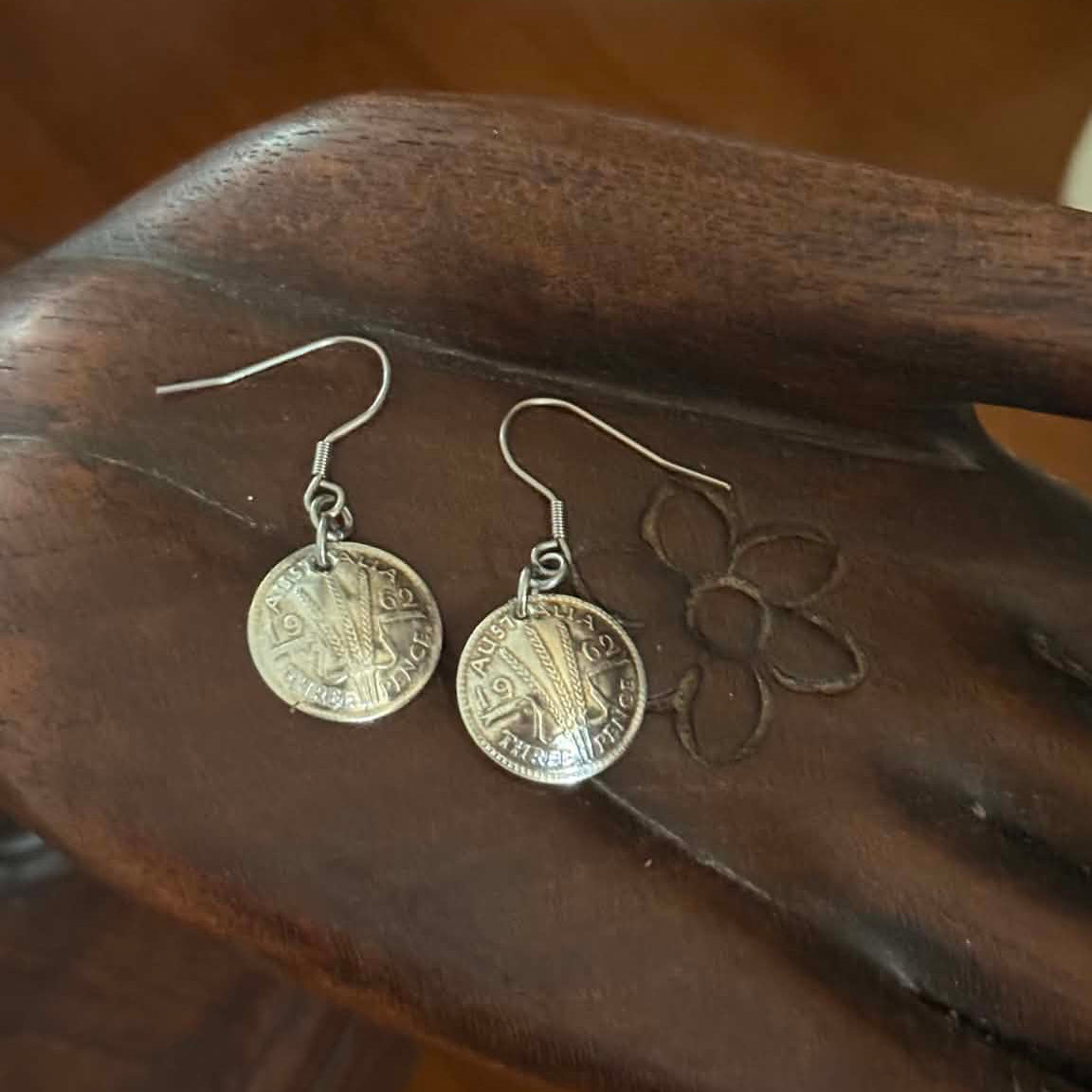 MOLLY MADE- Genuine 1962 Australian Threepence coin earrings