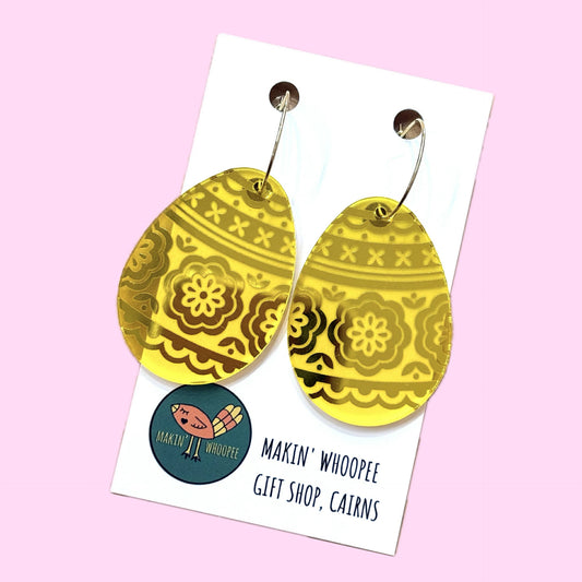 MAKIN' WHOOPEE - EASTER "Yellow Floral Mirror Eggs" HOOP EARRINGS