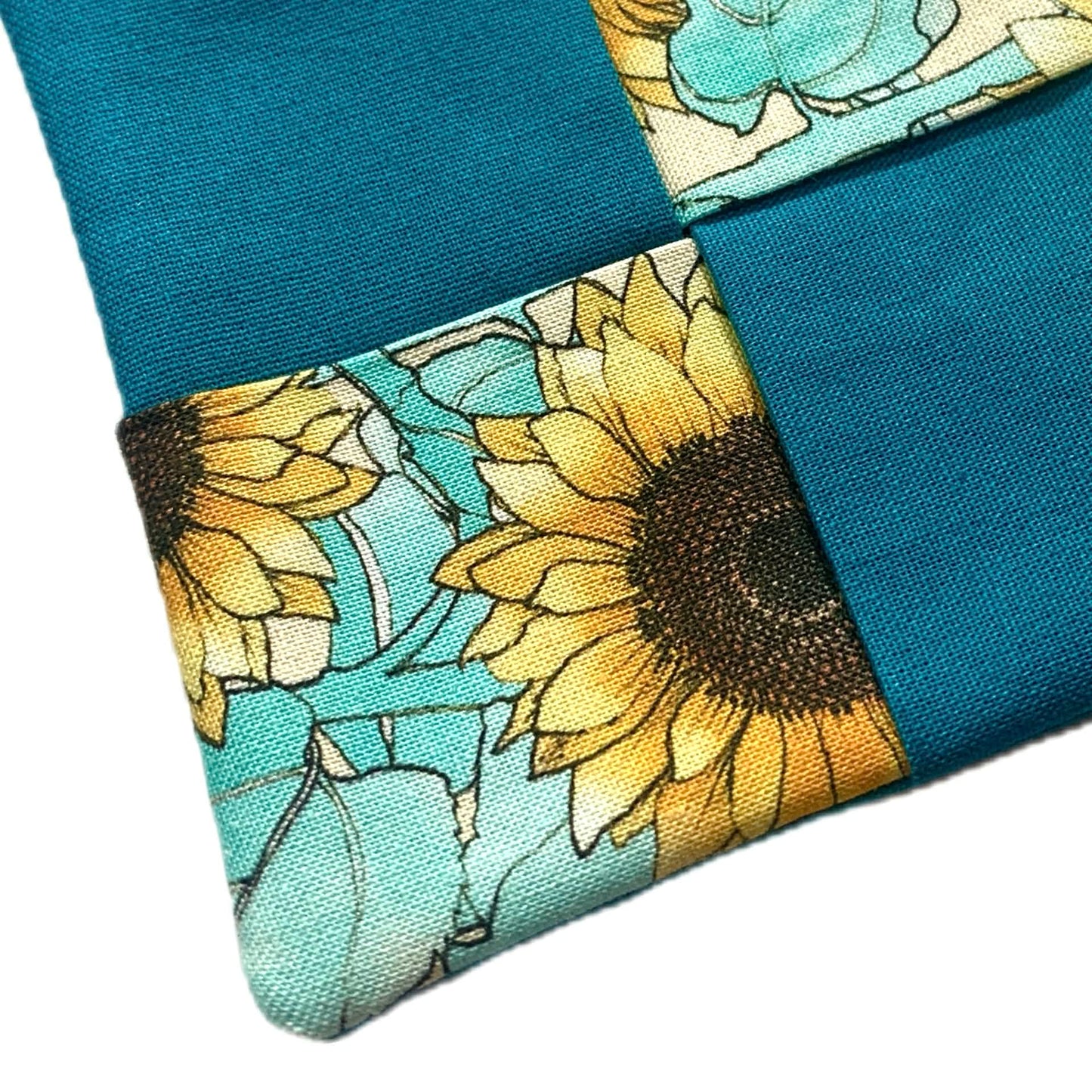 MUMMA WHOOPEE- SINGLE WINE GLASS SLIPPER/COASTERS- Sunflowers &  Teal