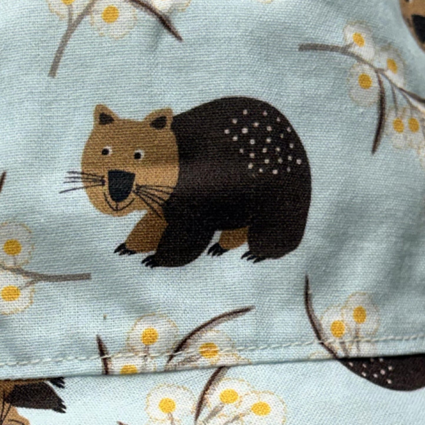 Teacups n Quilts- Wombats and Wattle Fabric Hat - Kids Size Medium