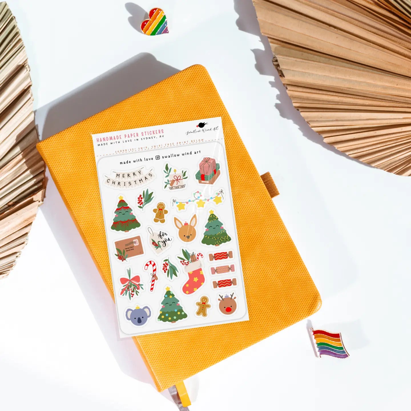 SWALLOW WIND ART - CUTE AUSTRALIAN CHRISTMAS - STICKER SHEET