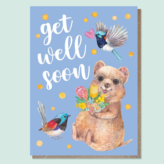 WATERCOLOURS BY CAT- "Quokka and Wren, Get Well Soon" Greeting Card