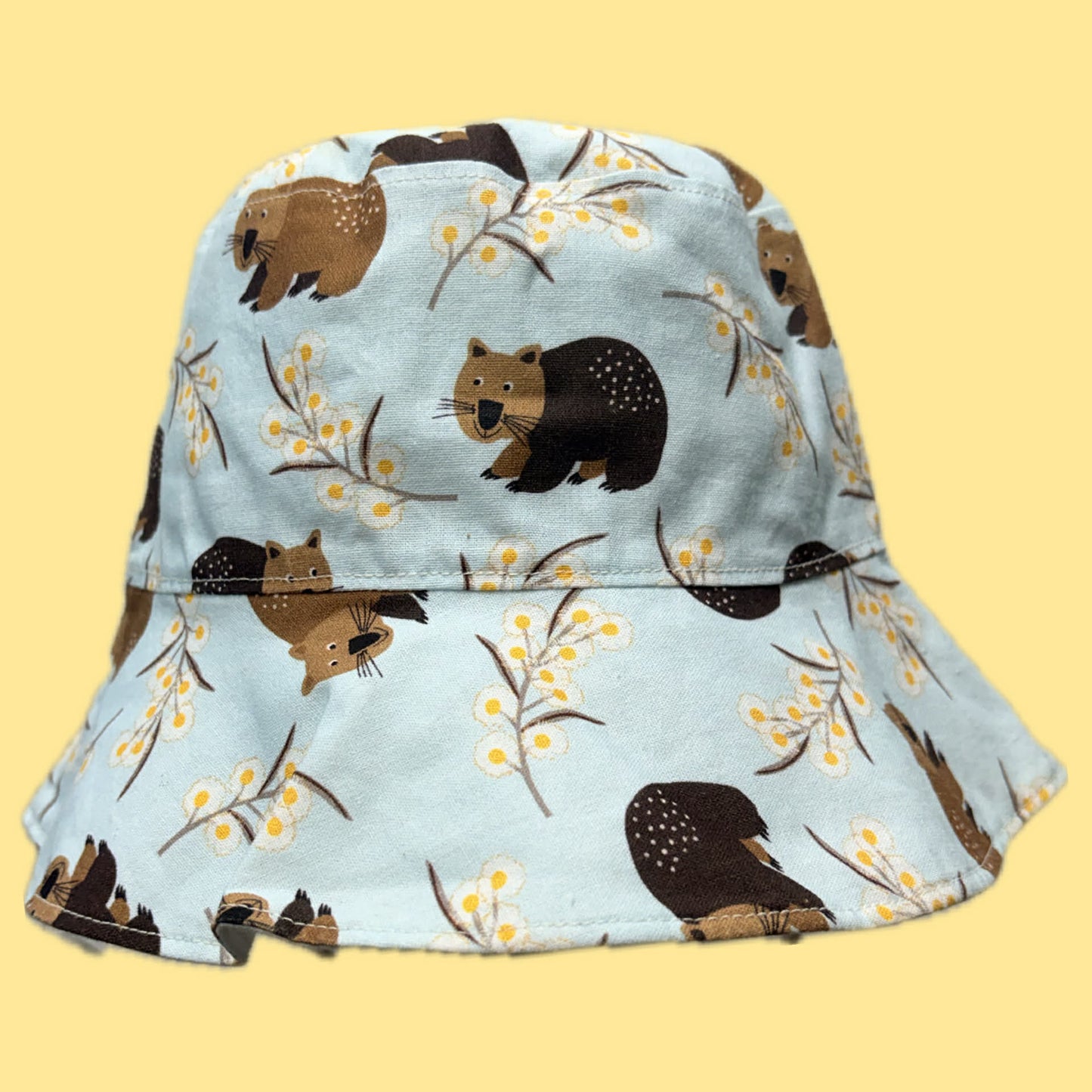 Teacups n Quilts- Wombats and Wattle Fabric Hat - Kids Size Medium
