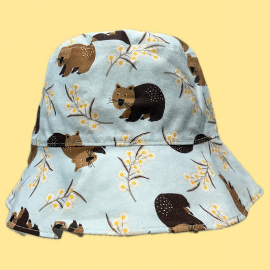 Teacups n Quilts- Wombats and Wattle Fabric Hat - Kids Size Medium